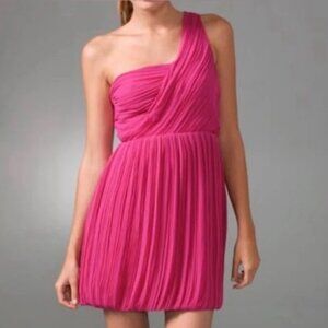 Theory Hot Pink One Shoulder Silk Party Dress